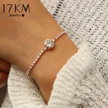 17KM Fashion Round Tennis Bracelet For Women Rose Gold Silver Color Cubic Zirconia Charm Bracelets & Bangles Wedding Jewelry New