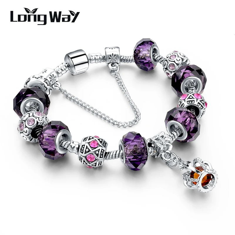 Новинка браслет LongWay для женщин с Королевской короной фиолетовые хрустальные