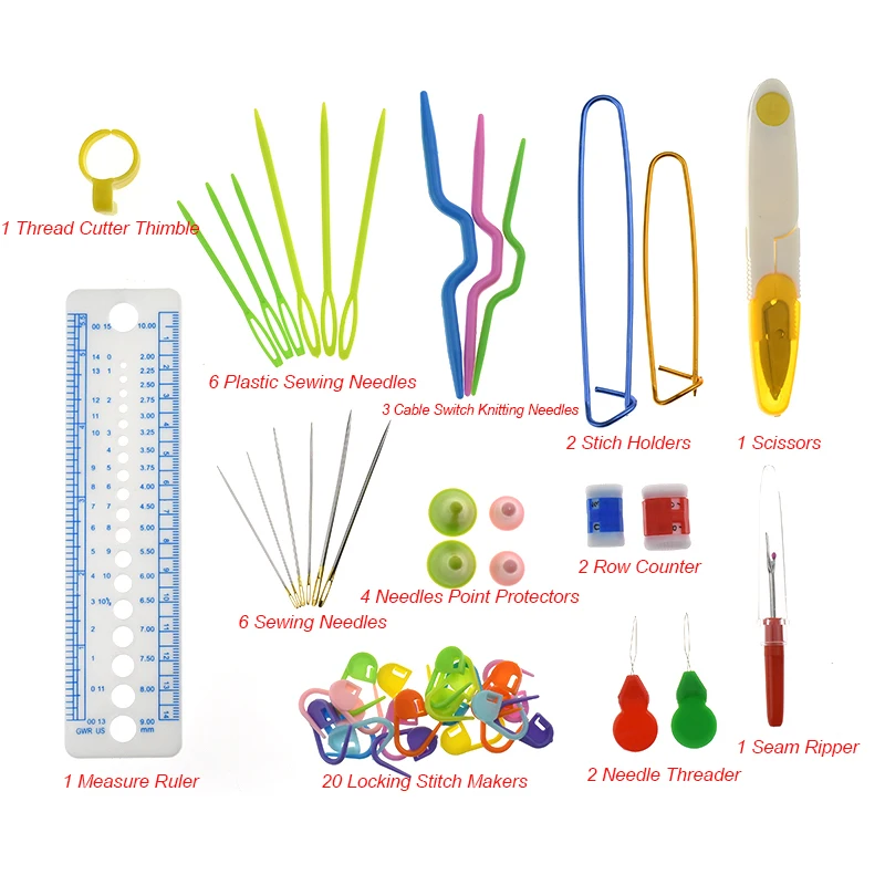 Mix 23pcs Crochet Hooks Set Yarn Knitting Needle Sewing Needles Scissors Set With Blue Case Women DIY Craft Tools Accessories  (2)
