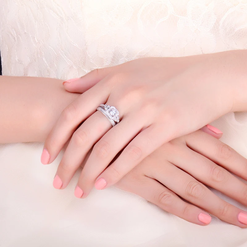 JPalace Princess винтажное Помолвочное кольцо, набор 925 пробы серебряных колец для женщин, обручальные кольца, свадебные наборы, серебряные ювелирные изделия 925