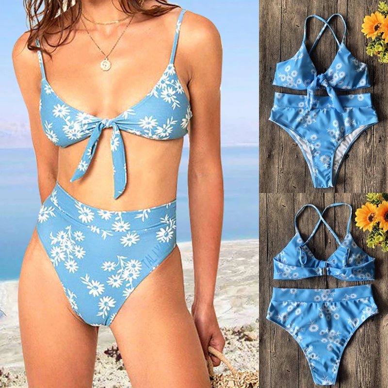

Women Two Pieces Swimsuit Floral Print Tied Front High Waist Bikini Set Bathing Swimwear Swimsuit Women Swimsuit Female Separate