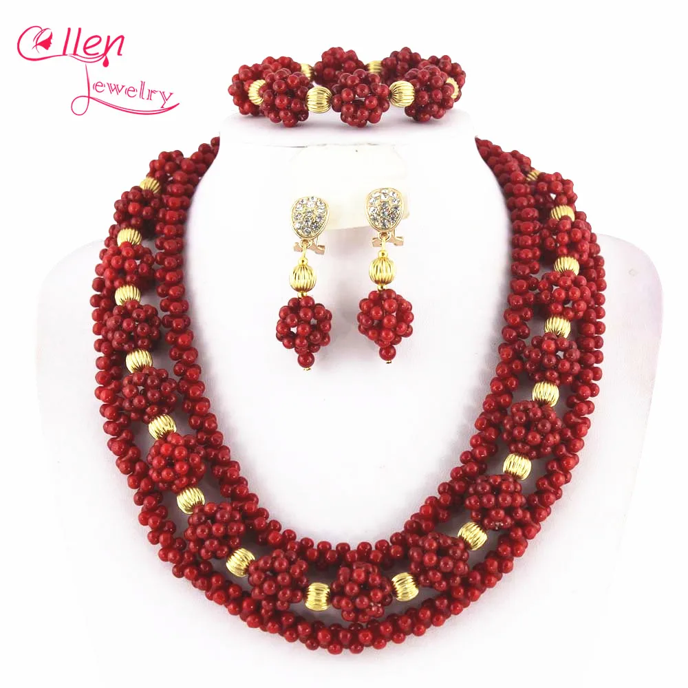 

African Nigerian Wedding Beads Jewelry Set Coral Jewelry Set Coral Beads Necklace Set African beaded Jewelry Set TL1780
