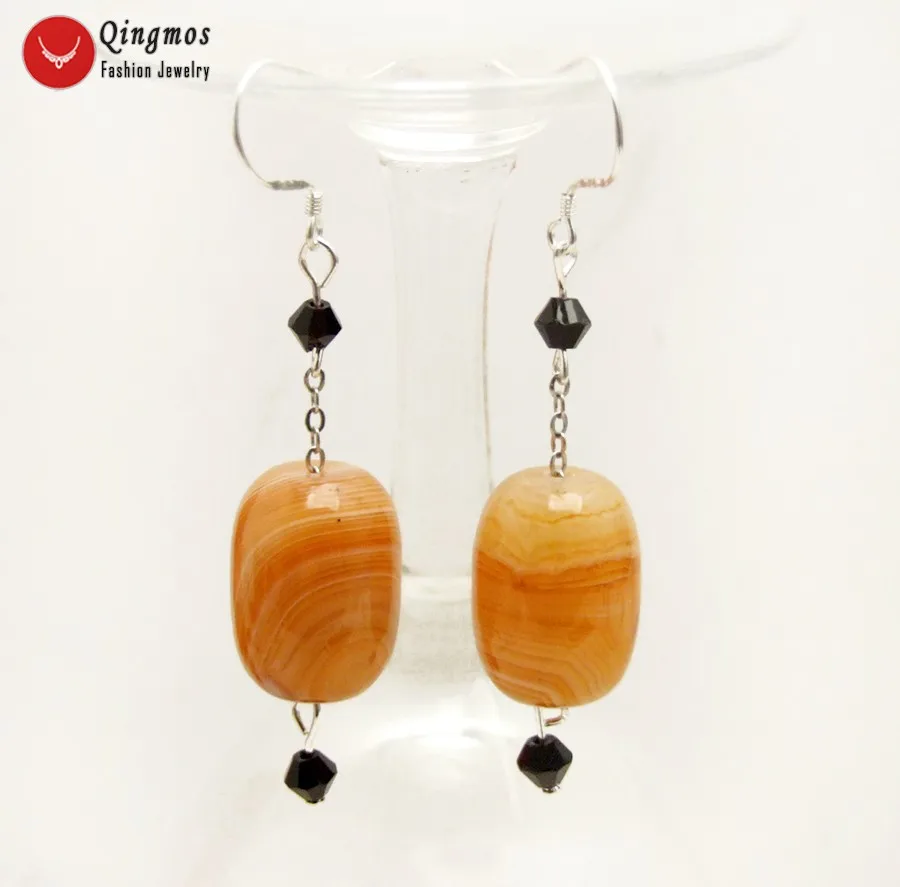

Qingmos Natural Agates Earrings for Women with 16mm Barrel Shape Red Striped Bostwana Agates Dangle Hook Earrings Jewelry ear714