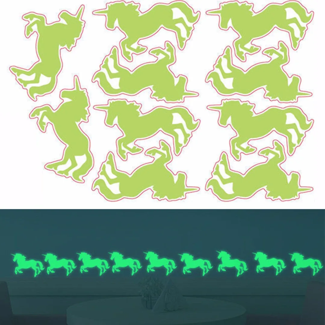 Cartoon Unicorn Luminous Wall Sticker DIY Removable Fluorescent Vinyl Decals Home Bedroom Decor Glow In the Dark Poster