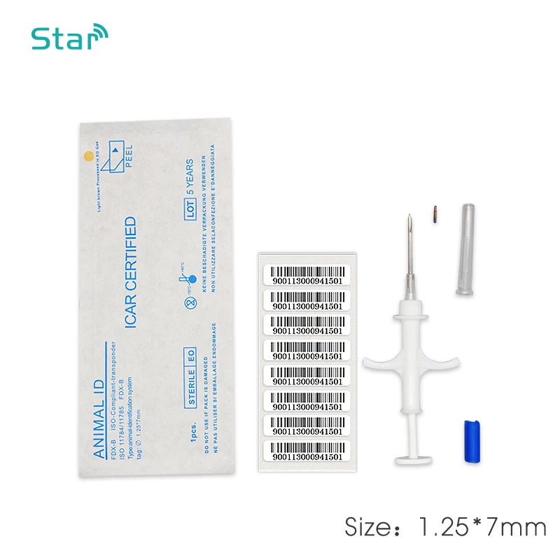 

90pcs 134.2KHz EM4305 FDX-B 1.25*7mm Chip Mini Animal Microchip Pet Rfid Syringe for Dog Id identification Tracking