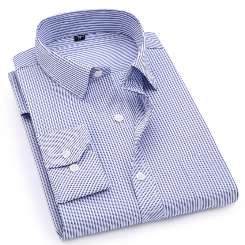 زائد كبيرة حجم 8XL 7XL 6XL 5XL 4XL رجل الأعمال عارضة قميص بأكمام طويلة الكلاسيكية مخطط الذكور الاجتماعية اللباس قمصان الأرجواني الأزرق