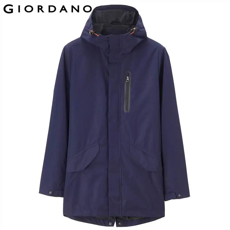 Мужская куртка с капюшоном Giordano водонепроницаемая длинным рукавом и эластичным