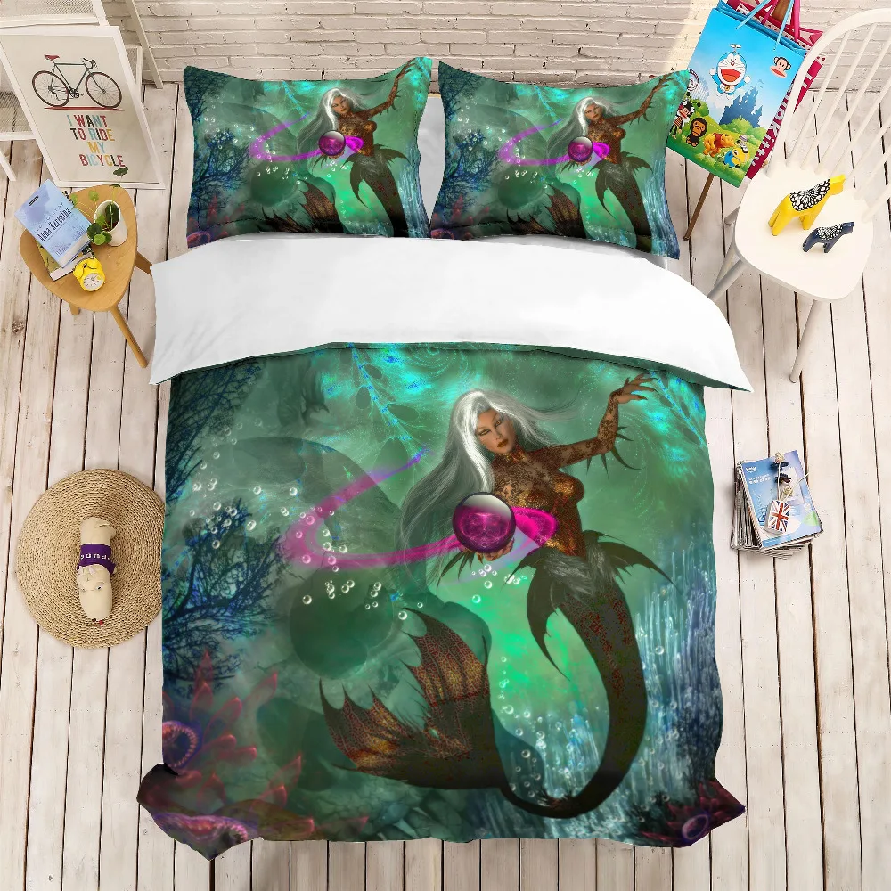 

MUSOLEI 3D Duvet Cover Set mermaid witch skull.Soft Bed Bedding Set Twin Queen King Size