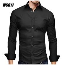 Для мужчин рубашка бренд мужской высокое качество рубашка с длинными рукавами Повседневное одноцветное Цвет Бизнес Slim Fit черный человек Сорочки выходные для мужчин 3XL 648