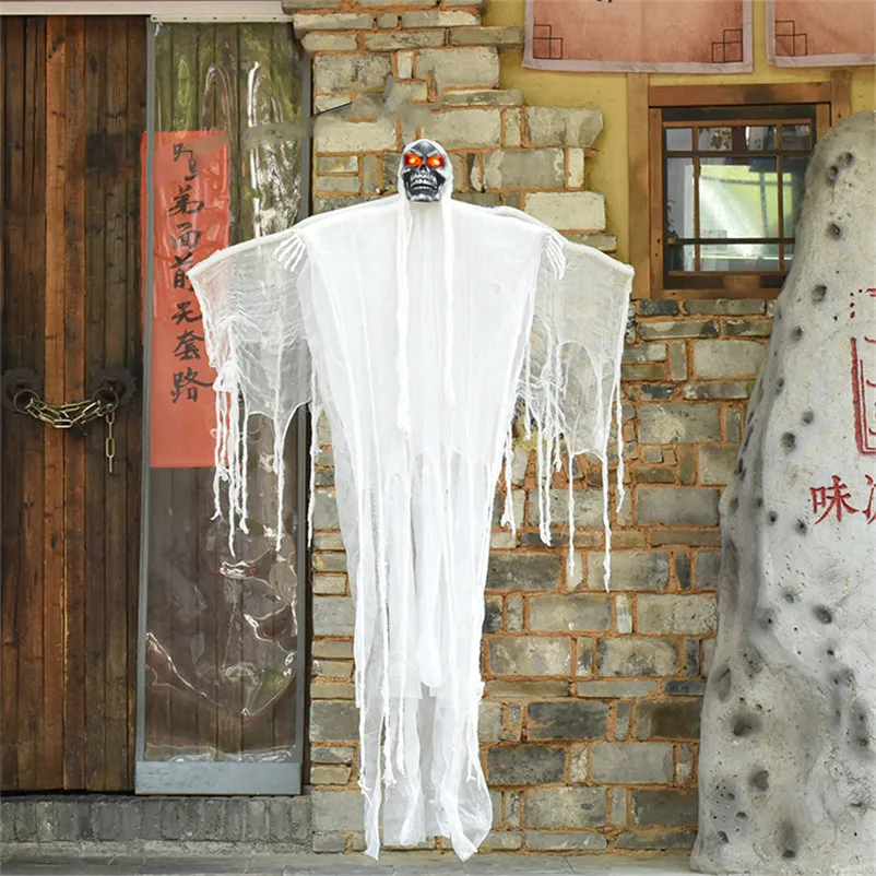 

Home Office Hanging Large Ghost Scary Eyes Glowing Make Creepy Voice Halloween Decoration Horror Props Electric Haunted Dolls
