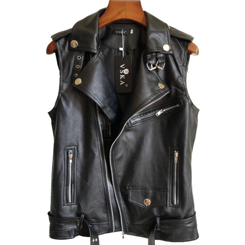 2018 Sleeveless PU clothing vest male punk oblique zipper leather vest