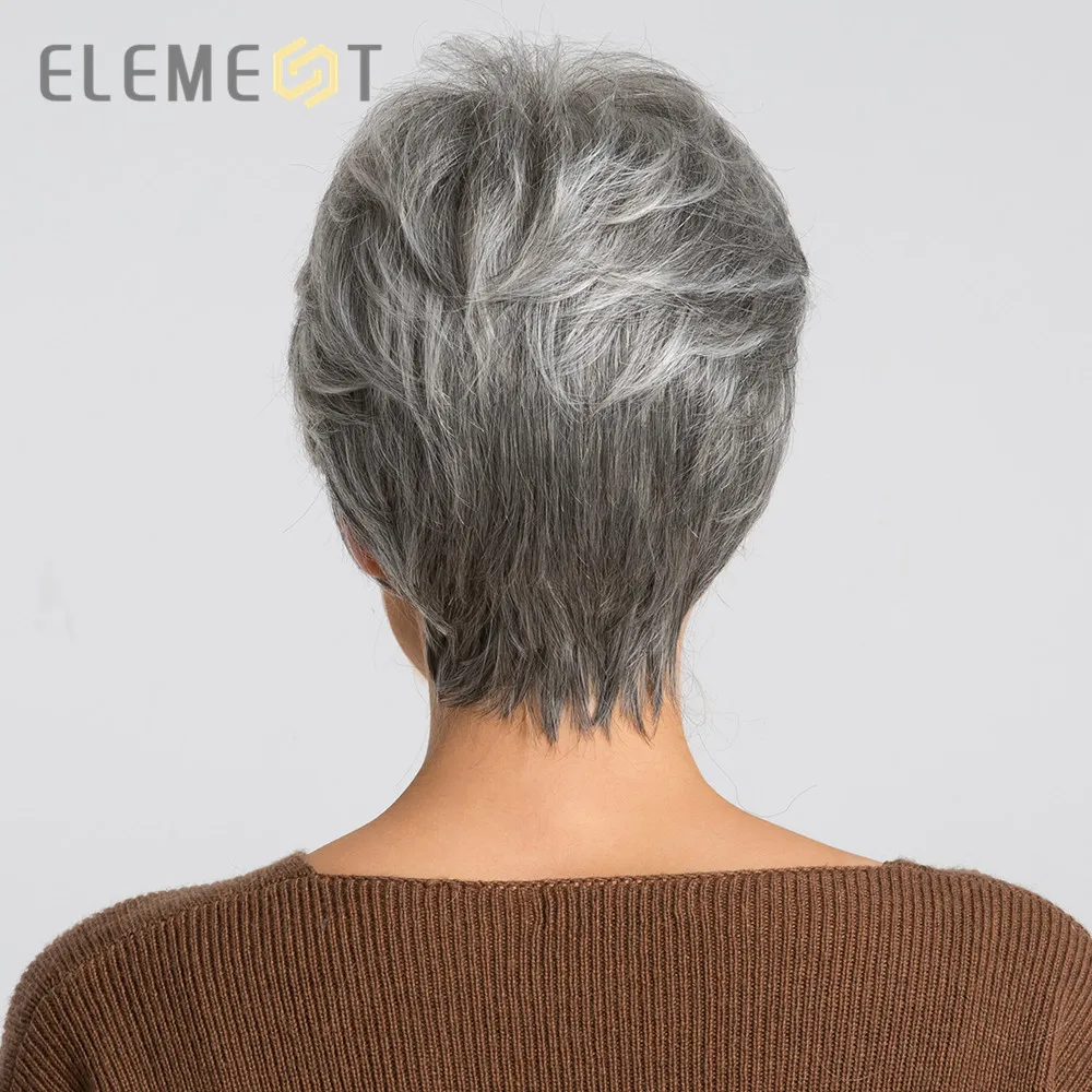 Element 6 дюймов Синтетические серые короткие волосы парик смесь 50% человеческих