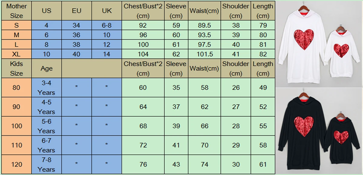 Семейные комплекты для мамы и ребенка, для мальчиков и девочек, с блестками, худи с сердечками, длинный свитер, платье с капюшоном