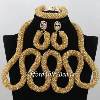 

Champagne African Necklace Sets Glamorous Nigerian Beaded Jewelry Unique Style Wholesale NCD115