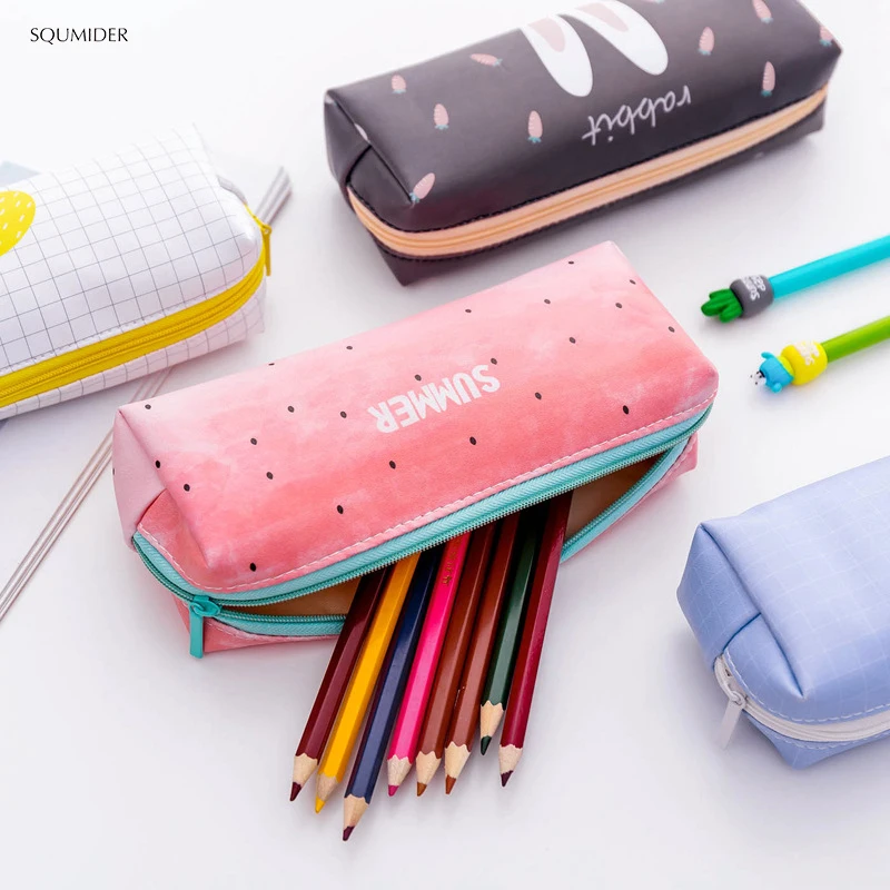 Pencil Case Stationery Bag Pen Holder School Supplies Office College  Student Girl BagChristmas Gift White Plaid Stationary Pouch