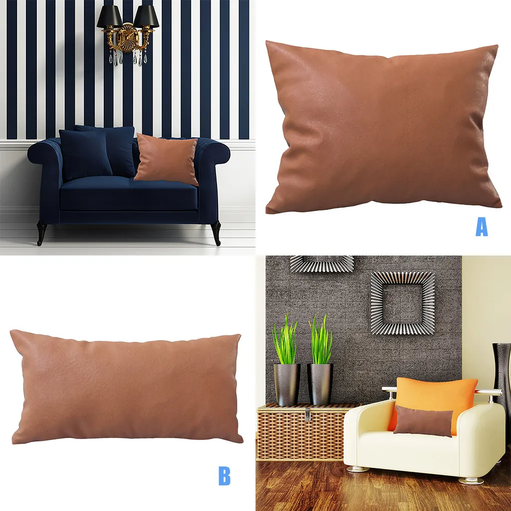 

Faux Leather Cushion Covers Throw Pillowcase Sofa Home Decor Solid Color Printed Jacquard Style Cushion Cover W30528