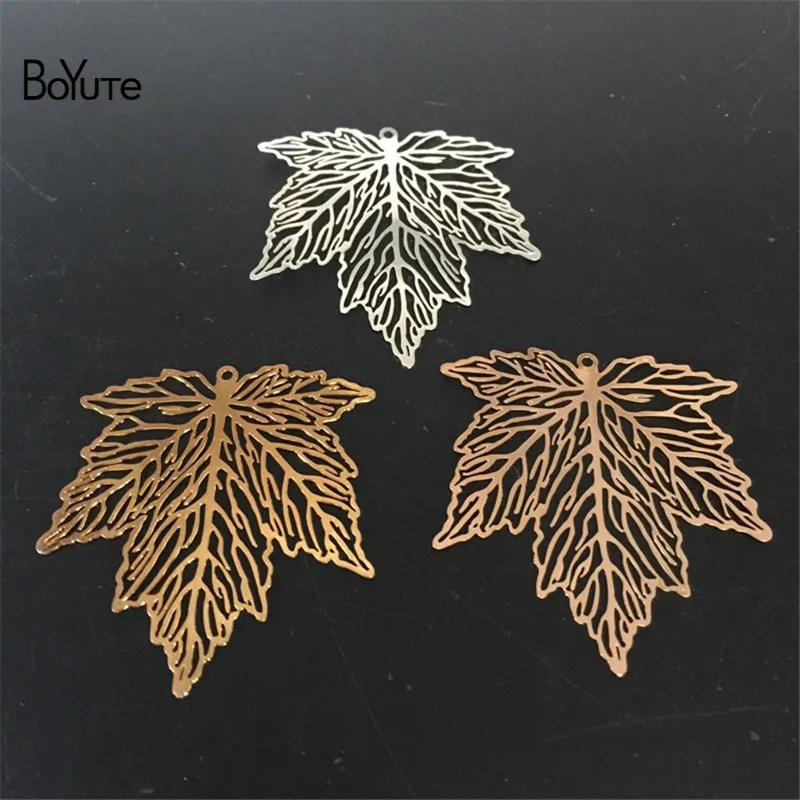 BoYuTe 10Pcs 4543MM Filigree Maple Leaf Metal Sheet Silver Gold Diy Pendant Charms for Jewelry Making (1)