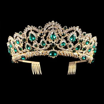 

Hot New Design Vintage Rhinestone Green Crown Hairband Bridal Wedding Pageant Comb Tiara Headband Crystal Bride Hair Accessories