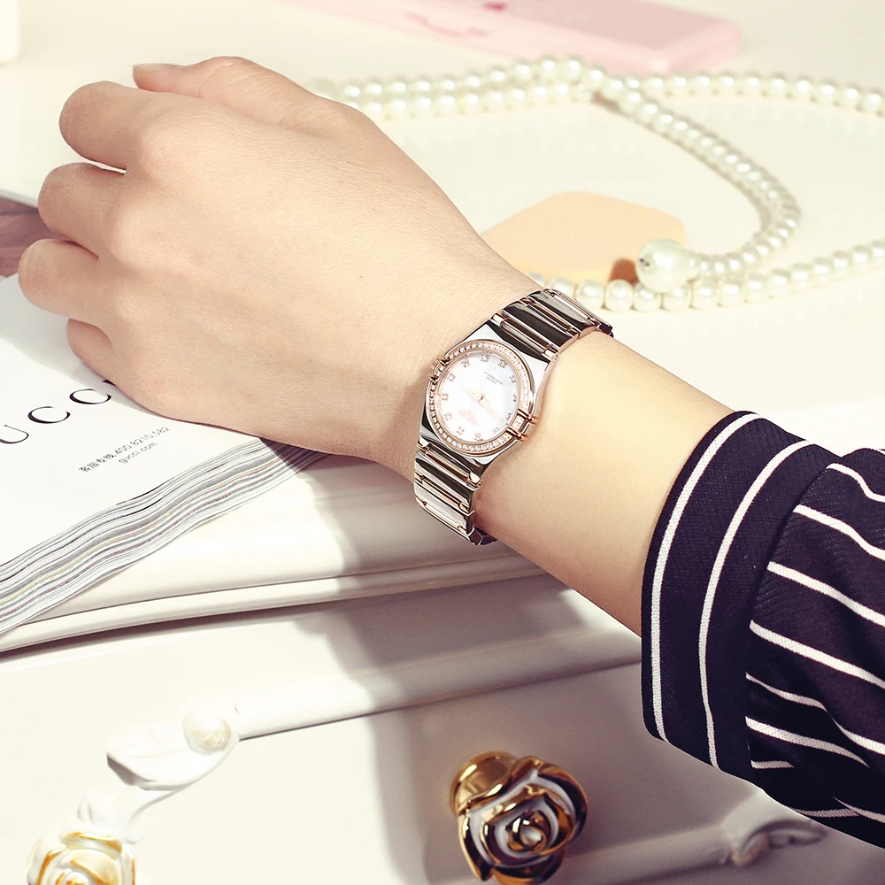 Женские часы Reloj Mujer Часы из нержавеющей стали японские кварцевые женские наручные часы со стразами часы с жемчугом Montres Femme