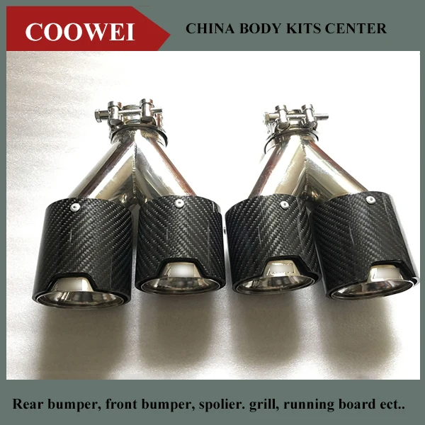 

Left + Right 63MM Inlet 89MM Outlet Exhaust End Tips Dual Exhaust Pipe with Carbon Fiber Muffler Tip