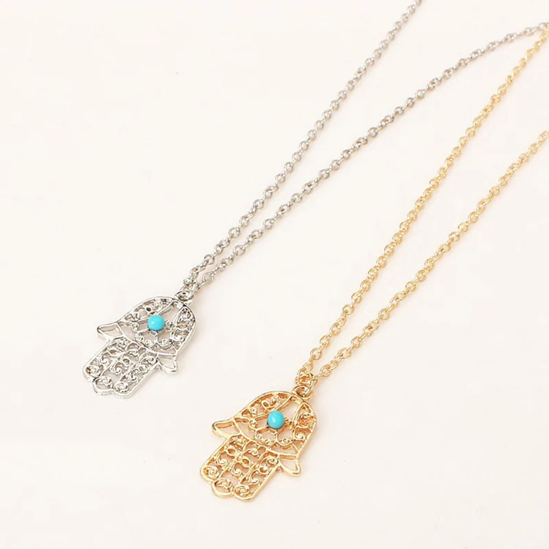 

moda 2018 chocker necklaces pendants Hand of Fatima Hollow women necklace gold silver crystal fashion jewelry bijoux femme