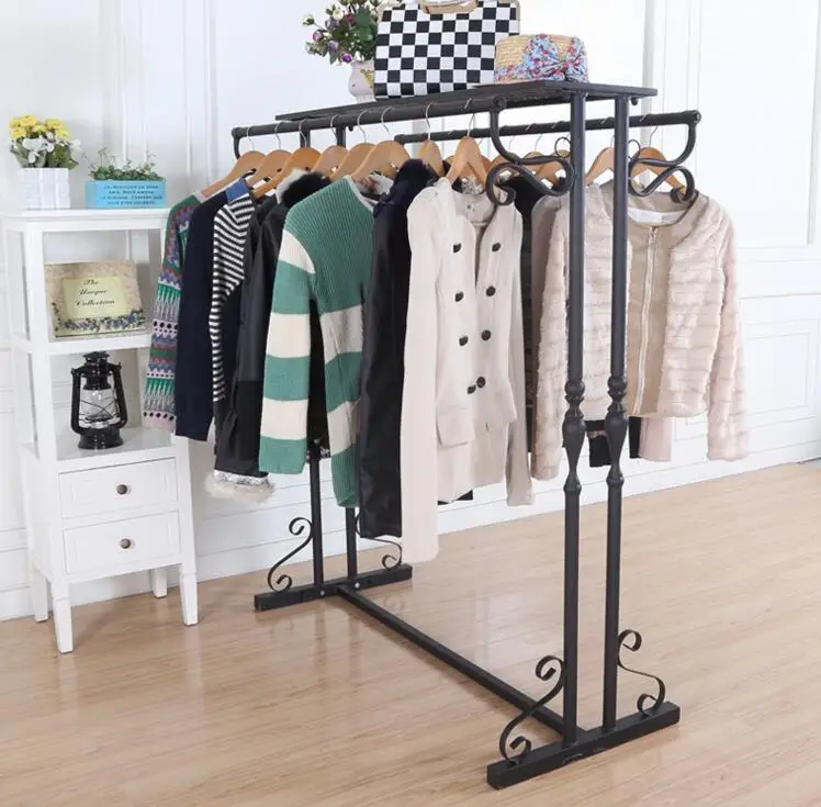 

American restoring ancient ways, wrought iron boutique creative double row side hang clothes rack