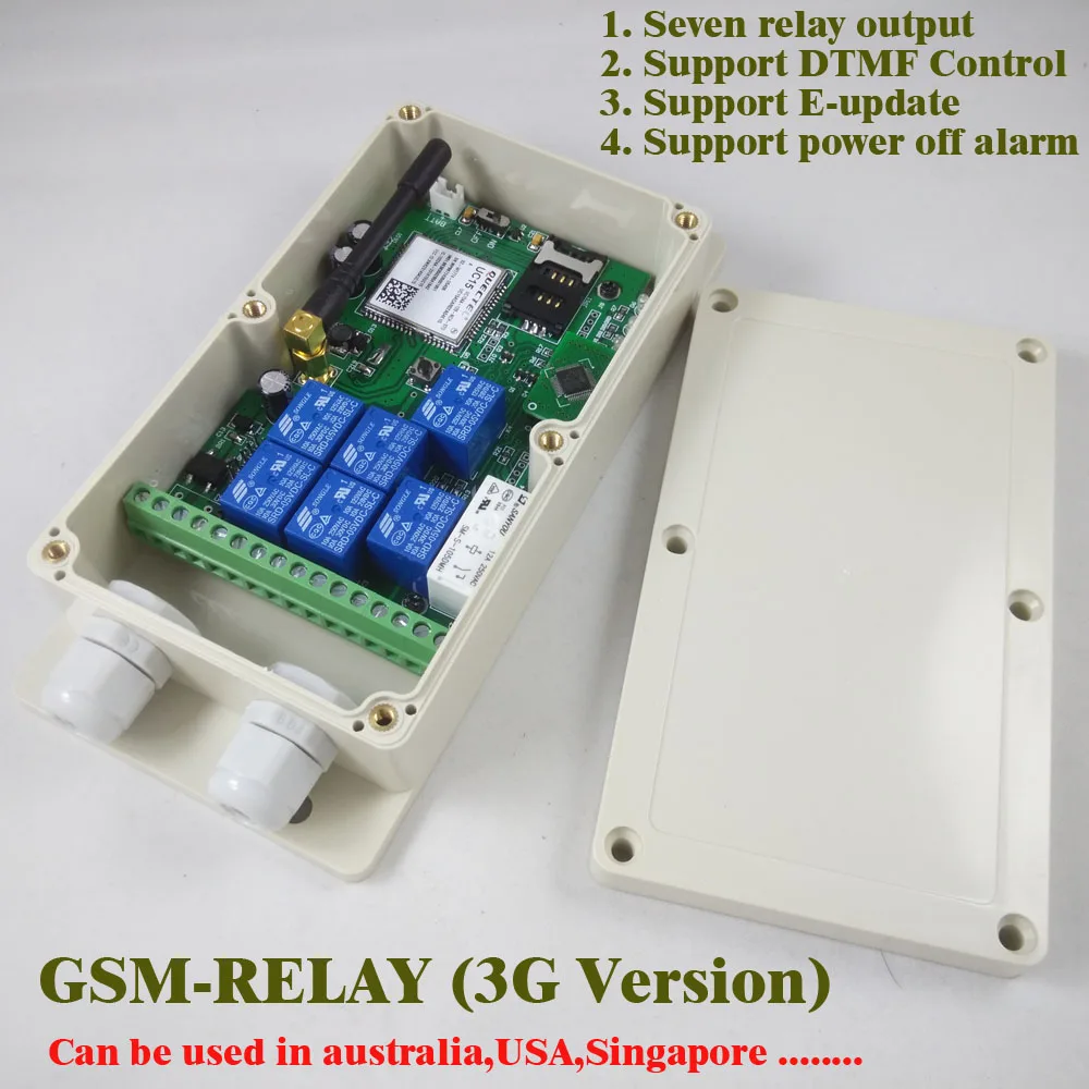 3G Version / GSM Seven relay output remote switch board (SMS Relay switch) Battery on board for power off alarm