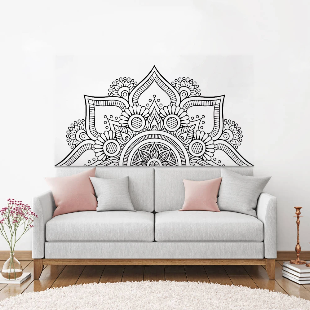 Дизайн половинная Мандала наклейки на стену для спальни домашний декор изголовье виниловые наклейки цветок наклейка на стены Мандала Йога стены LC1196