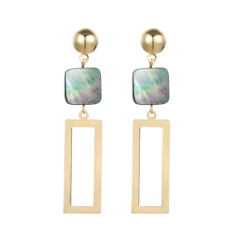 

Korean New Geometric Square Shell Rectangular Metal Sequins Drop Earrings For Women Long Statement Earings Fashion Jewelry 2019