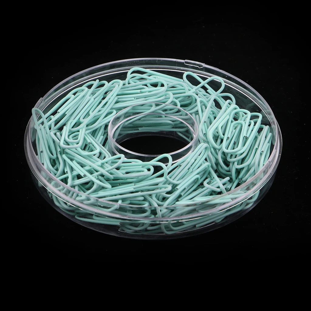 150 Pieces Colored Metal Paper Clips Mint Blue Office Home School Table Organize Tools W/ Transparent Donut Shaped Box