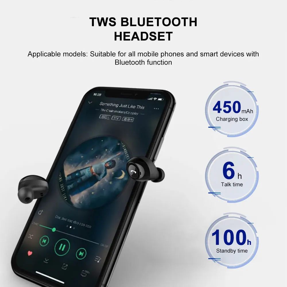 Bluetooth наушники TWS V5.0 водонепроницаемые беспроводные стереогарнитура с двойным