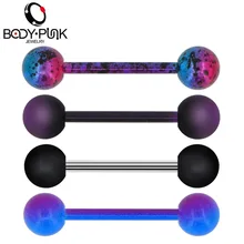 Тело панк 4 шт. пирсинг языка из нержавеющей стали 14 г кольца штанги для языка фиолетовый черный брызги штанга для языка ювелирные изделия для женщин