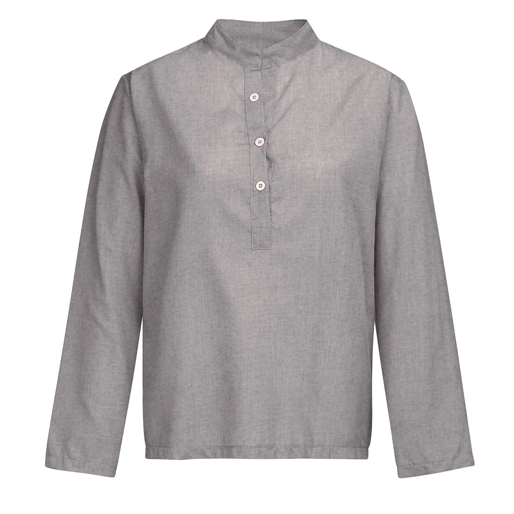 Женские повседневные рубашки с длинным рукавом в стиле бохо, винтажные однотонные Женские топы и блузки с v-образным вырезом, свободные топы и блузки, blusas femininas de ver o - Цвет: Gray