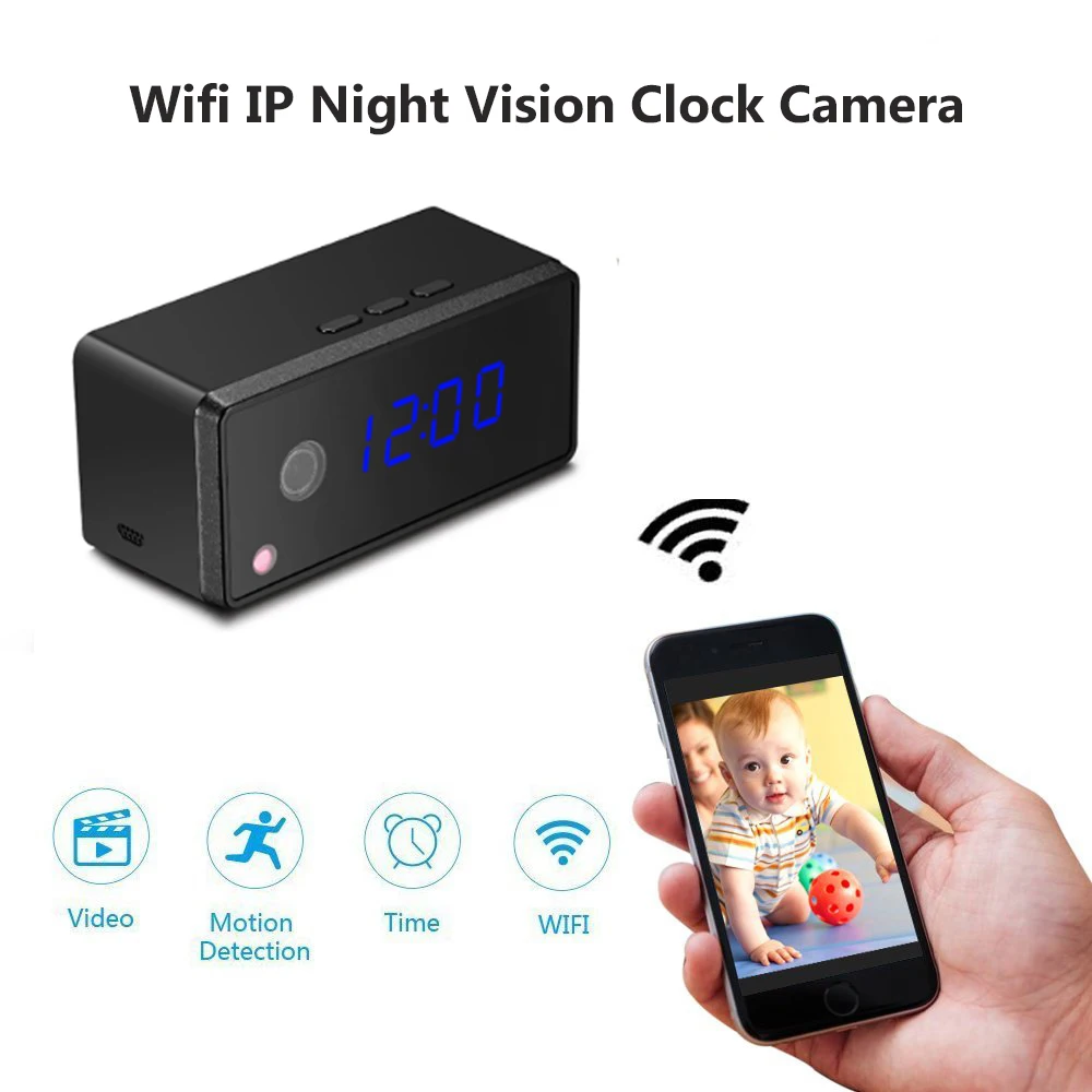 

Wifi IP P2P HD 720P Clock Camera IR Night Vision Mini Camera Wireless Alarm Table Clock Camera Motion Detection Wifi Mini DV