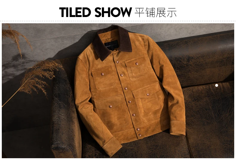 Free shipping.plus Brand classic men genuine leather Jacket,casual style leather jackets,Vintage Cow suede coat,quality sales real sheepskin coat