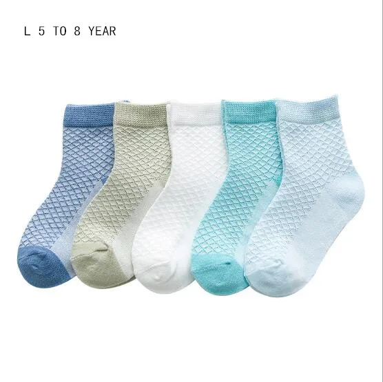 5 пар носков для мальчиков от 0 до 12 лет весенне-летние детские носки в сеточку с темными ромбами носки для малышей - Цвет: L