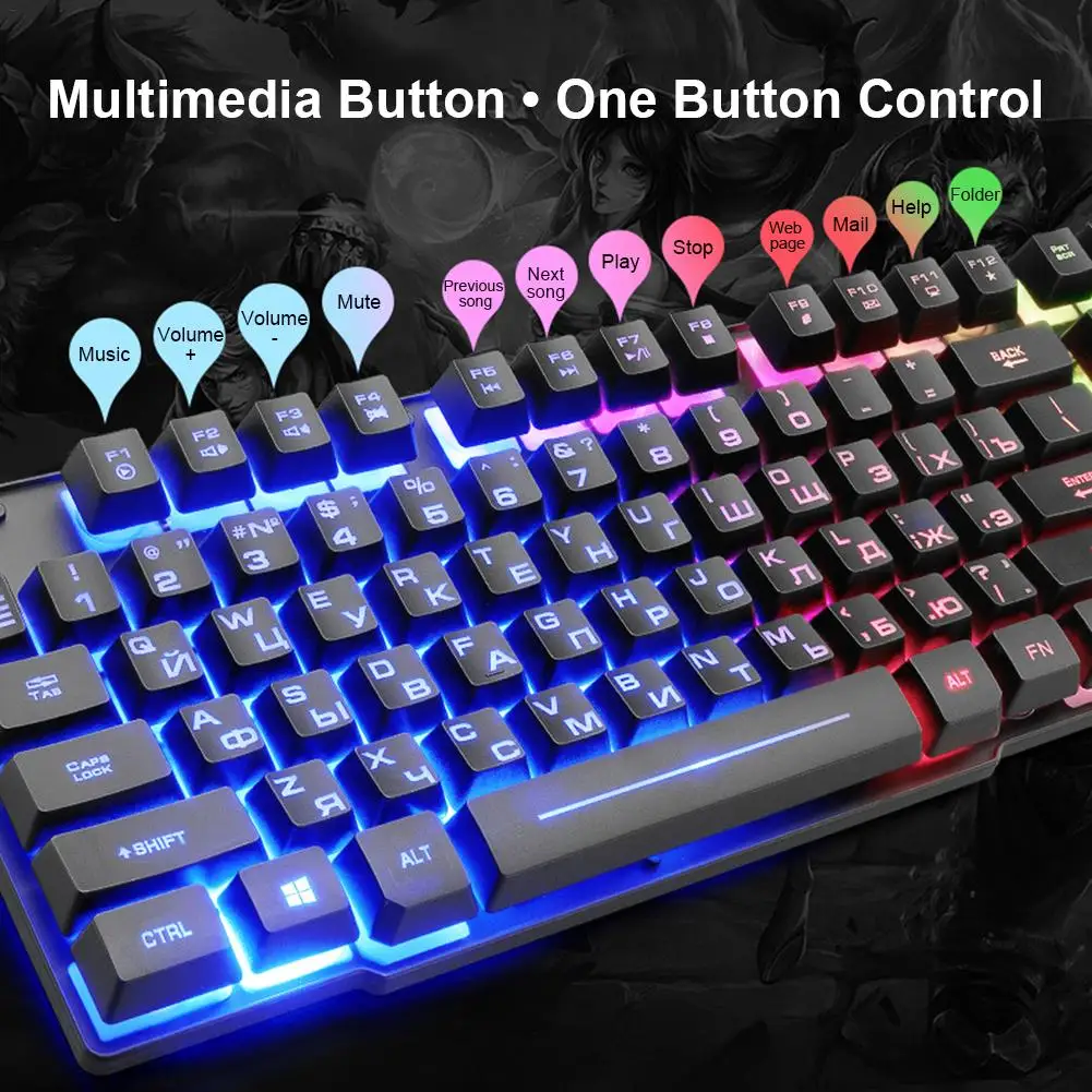 T5 английская+ русская игровая клавиатура и мышь комбинированная подсветка Водонепроницаемая светящаяся USB Проводная Механическая геймерская клавиатура+ коврик для мыши