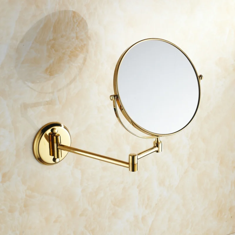 BECOLA двустороннее складное Латунное зеркало для макияжа для ванной комнаты с позолоченным настенным двойным рычагом удлиненное зеркало для ванной BR-6738
