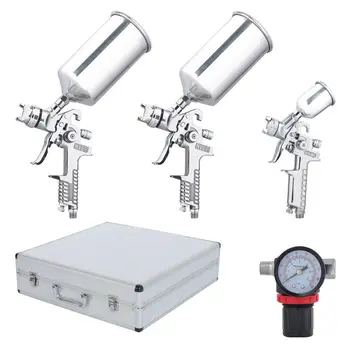

3pcs HVLP Spray Gun Mini Air Paint Guns Airbrush Kit Detail Basecoat Car Primer Clearcoat w/ Case