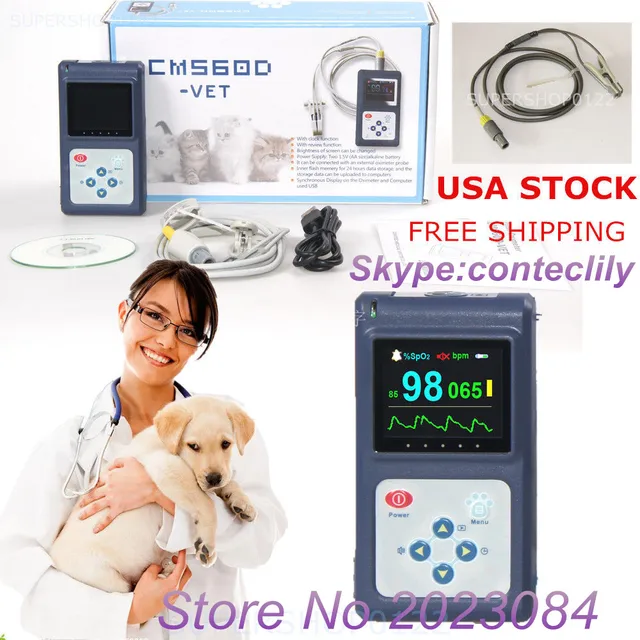 US STOCK CMS60D VET Animal Using Pulse Oximeter Vet Probe OLED SPO2 PR