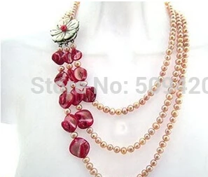 

Free shipping >>@ +Beautiful 3Strands Pink Pearls & Shell Flower Clasp Necklace