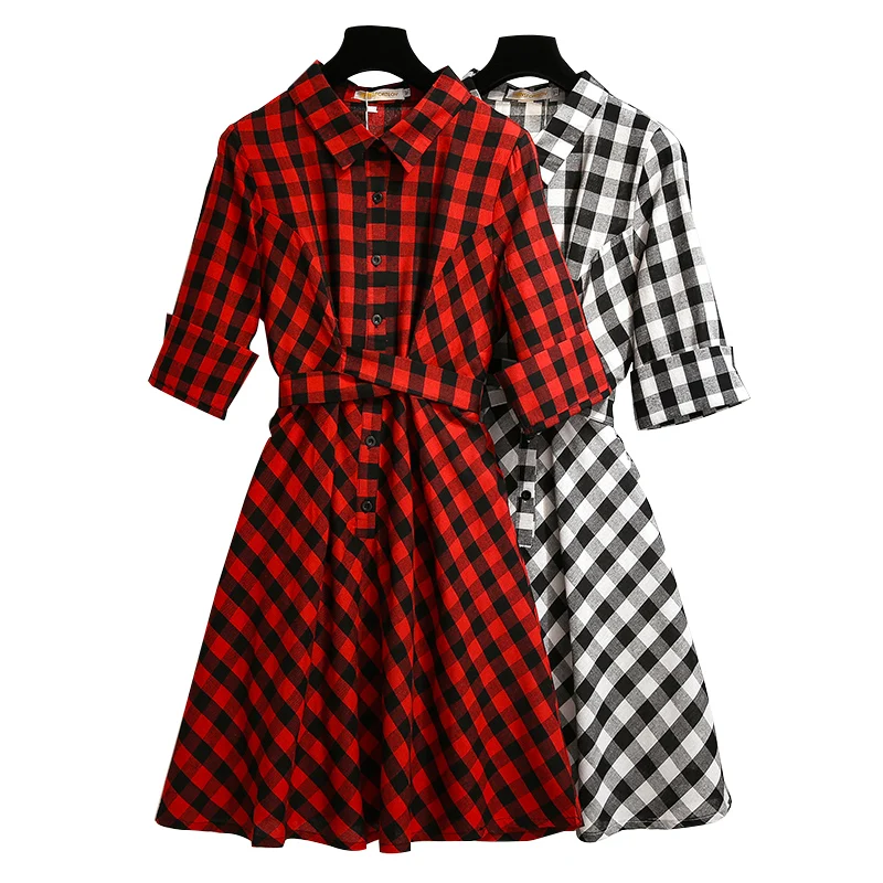 

Women Plus Size 6XL 5XL 4XL 3XLDress Red Summer 2019 Plaid Dress Casual Slim A-Line Long Dress Cotton Cloth Maxi Women Clothing