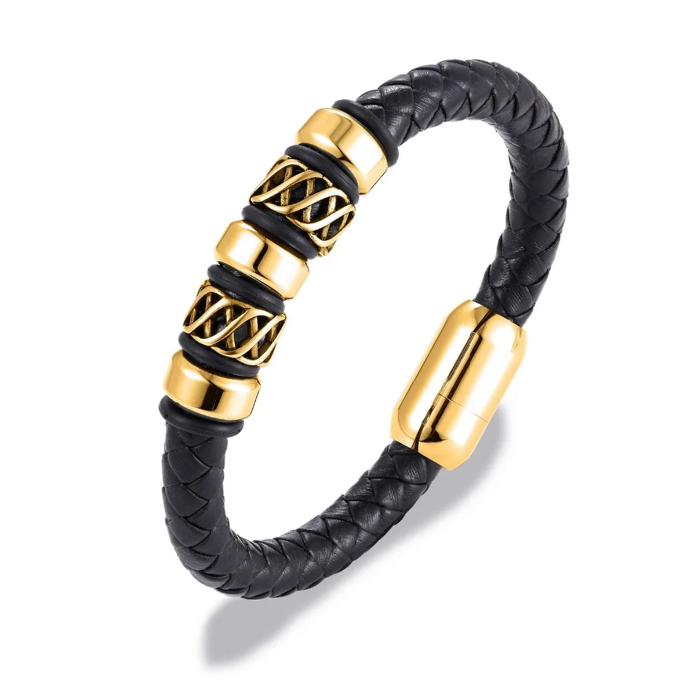 MKENDN New Genuine Braided Leather Bracelet Men Leo Lion Skull Stainless Steel Magnetic Clasp Bangles Fashion Punk Male Jewelry