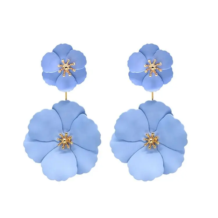 

Korean Fashion Charm Flower Earrings For Women Girl Vintage Pink Blue Elegant Party Statement Flower Earring Brincos Bijoux Gift