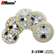 Pcb alto brilho, 5 peças ac220v led 3w 5w 7w 9w 12w 15w smd2835 placa de fonte de alumínio do driver ic inteligente integrado para lâmpadas led