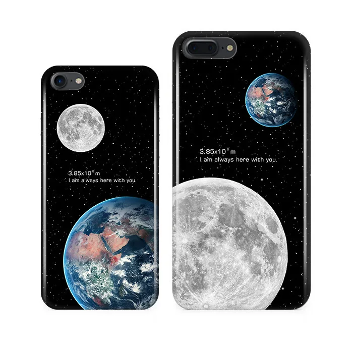 Модный Оригинальный чехол для телефона Earth Moon iPhone 7 7plus Мягкая Черная задняя