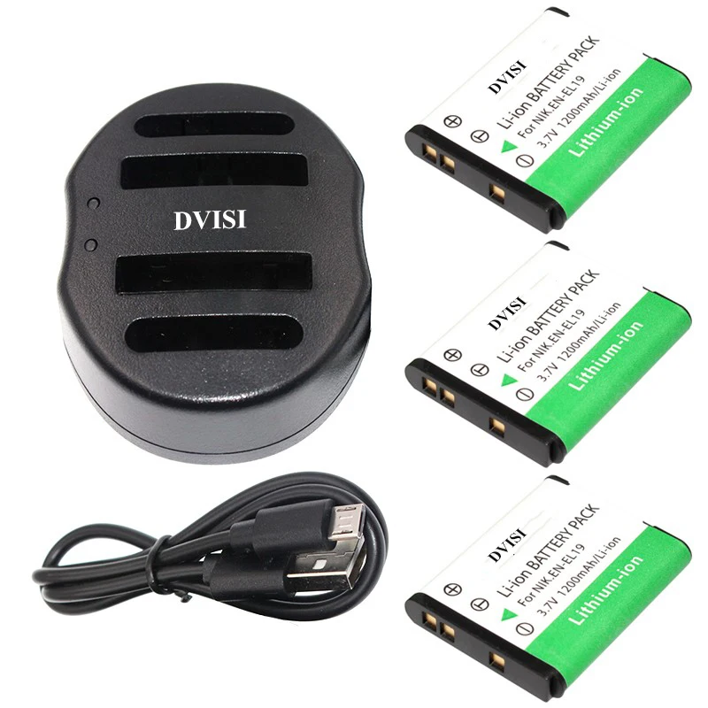 3 шт. батарея dsi 1 2 Ач для камеры EN EL19 ENEL19 с USB зарядным устройством Nikon Coolpix S3100 S3200 S3300