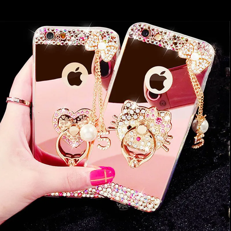 Для Huawei P10 P20 Lite Plus Mate 10 Pro selfie P smart Crystal Rhinestone зеркало в форме банта задняя крышка