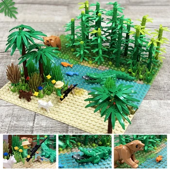 

City Graden Blocks Grass Bush Flower Tree Plants Building Blocks for Legoe Friends Technic Blocks DIY MOC Toy Assemble Particles