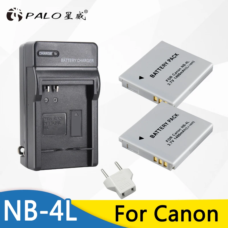 

Palo 2pcs 1400mAh NB-4L NB4L NB 4L Li-ion Camera Battery + Charger for Canon IXUS 30 40 50 60 80 For Canon PowerShot SD1000 1100